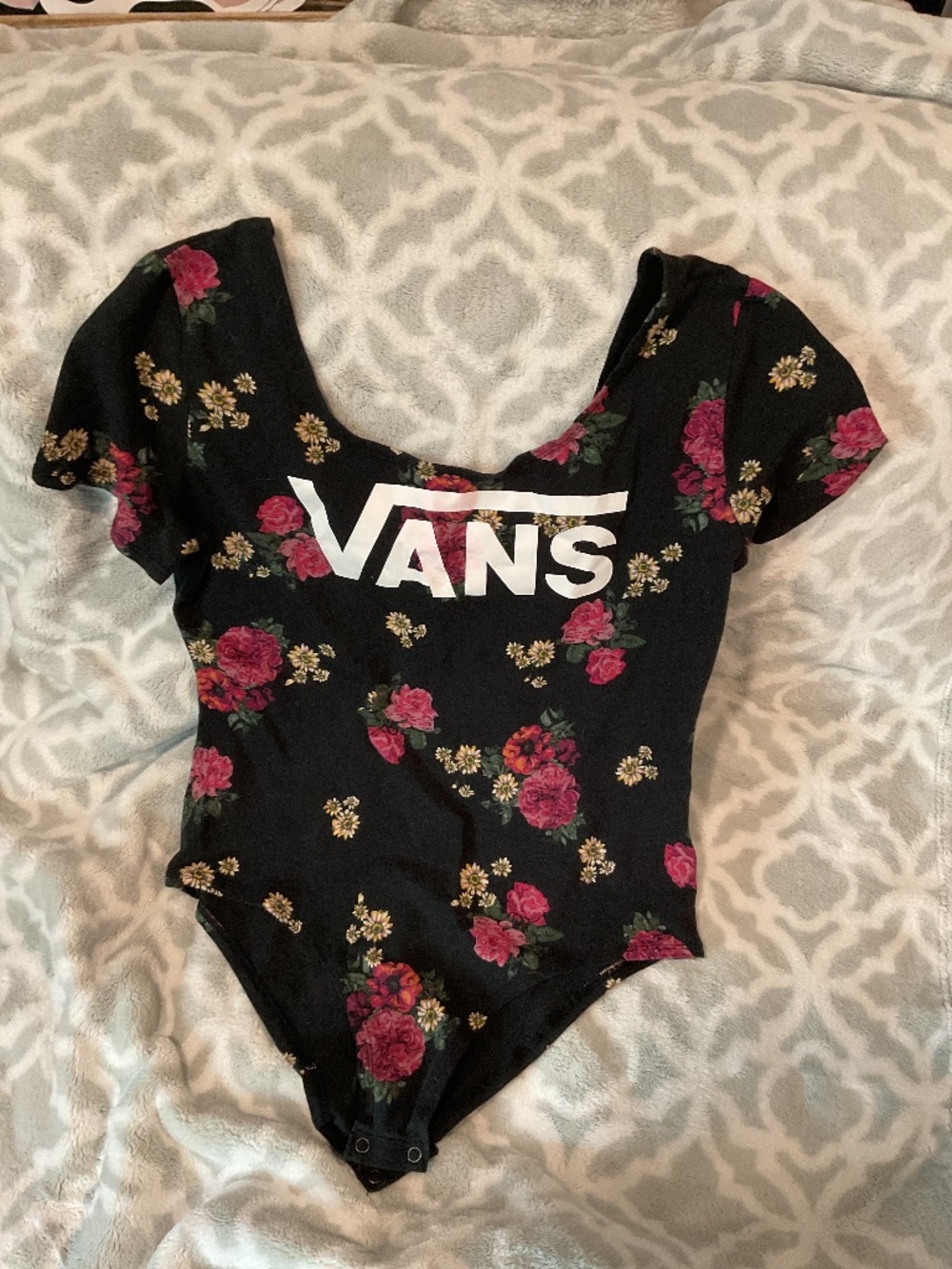 Vans black bodysuit,with floral design and white vans logo